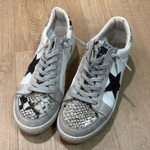 Vintage Havana White, Gray & Black Star Sneakers with Snakeskin Toe